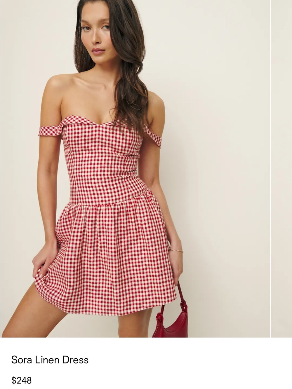 Reformation Sora Linen Mini Dress in Red and White Gingham - Picture 2 of 9